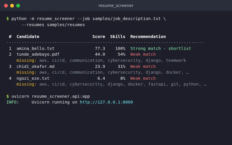 AI Resume Screener screenshot