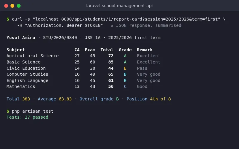 Laravel School Management API screenshot